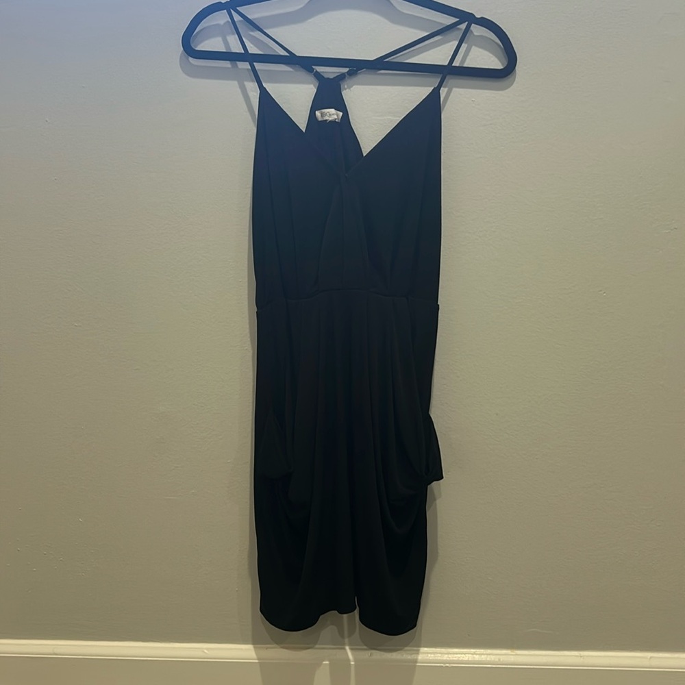 Black adjustable strapped mini dress with pockets